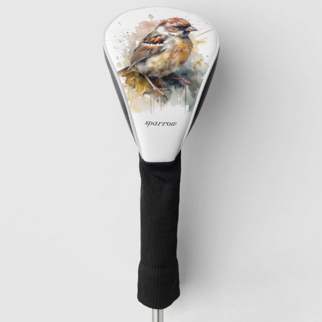 Rustic Watercolor Sparrow, custom Golf Head Cover (Front)