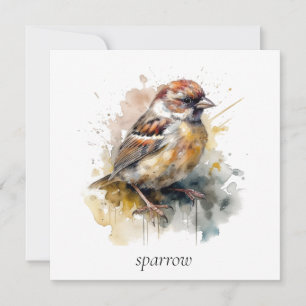 Rustic Watercolor Sparrow, custom Holiday Card