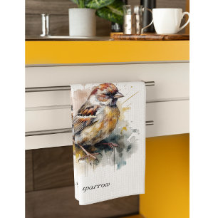 Rustic Watercolor Sparrow, custom  Kitchen Towel