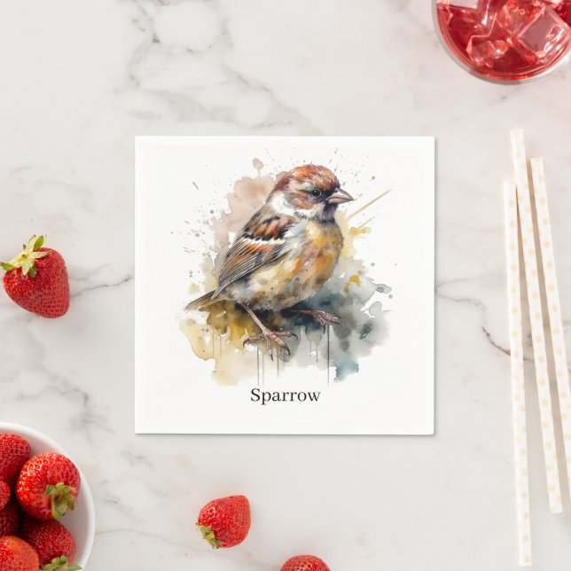 Rustic Watercolor Sparrow, custom Napkin (Insitu)