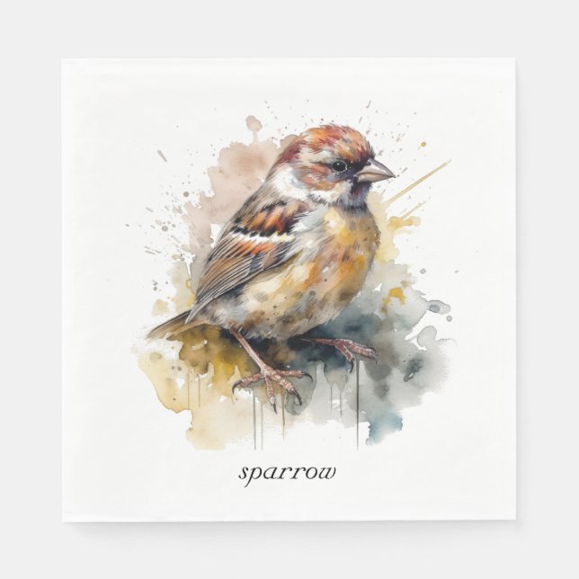 Rustic Watercolor Sparrow, custom Napkin (Front)