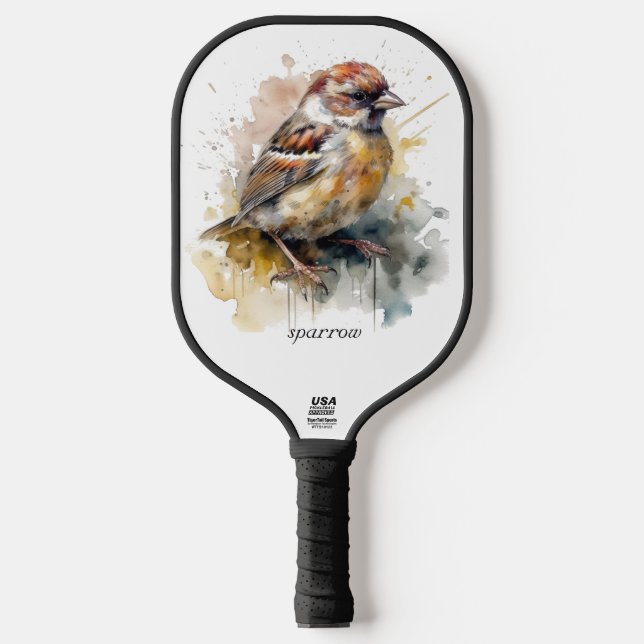 Rustic Watercolor Sparrow, custom Pickleball Paddle (Front)