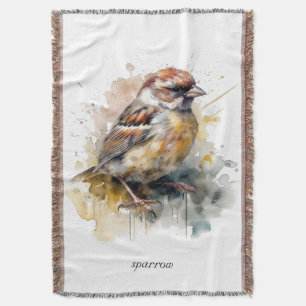 Rustic Watercolor Sparrow, custom Throw Blanket
