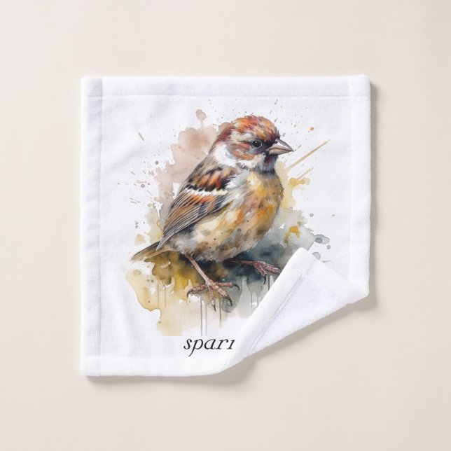 Rustic Watercolor Sparrow, custom Wash Cloth (Wash Cloth)
