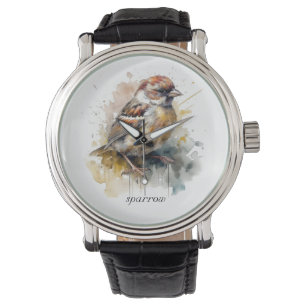  Rustic Watercolor Sparrow, custom  Watch