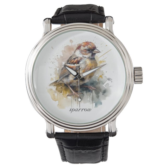  Rustic Watercolor Sparrow, custom  Watch (Front)