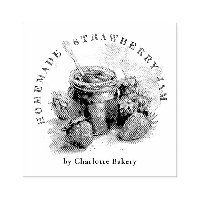 Rustic Watercolor Strawberry Jam Jar Package Label Rubber Stamp (Imprint)