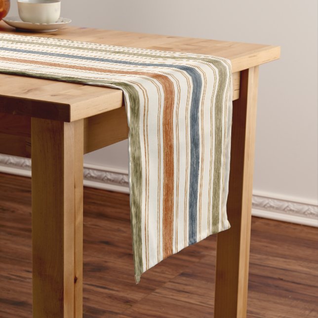 Rustic Watercolor Striped Table Runner (In Situ)