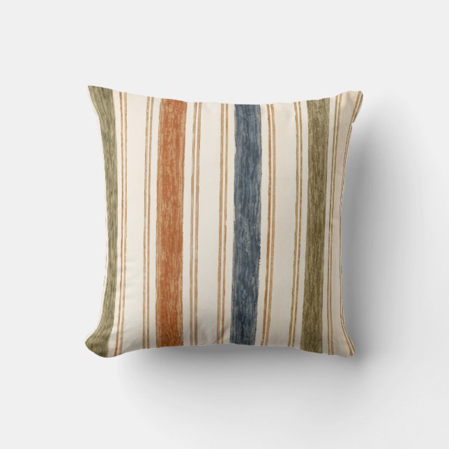 Rustic Watercolor Striped Throw Pillow (Front)