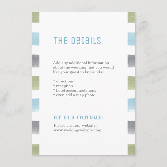 Rustic watercolor stripes beach wedding detail enclosure card (Front)