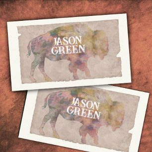 rustic watercolor style bison art sepia tones business card