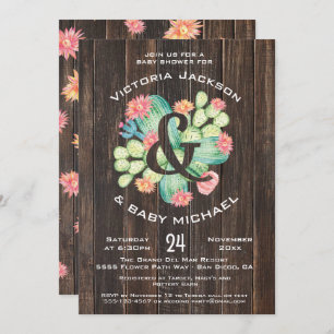 Rustic Watercolor Succulent Baby Shower Invitation