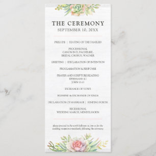 Rustic Watercolor Succulent Desert Cactus Wedding Program