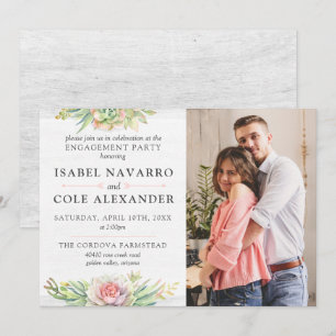 Rustic Watercolor Succulent Engagement Party Photo Invitation