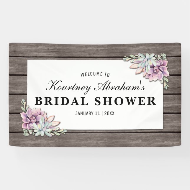 Rustic Watercolor Succulent Floral Bridal Shower Banner (Horizontal)