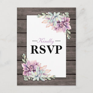 Rustic Watercolor Succulent Floral Wedding RSVP Invitation Postcard