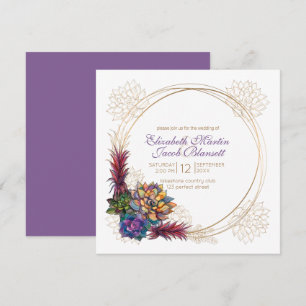 Rustic Watercolor Succulent, lavender Wedding Invitation