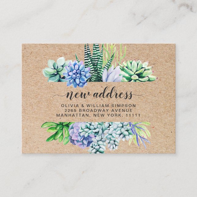 Rustic Watercolor Succulent Moving Announcement (Front)