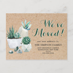 Rustic Watercolor Succulent Moving Announcement Postcard