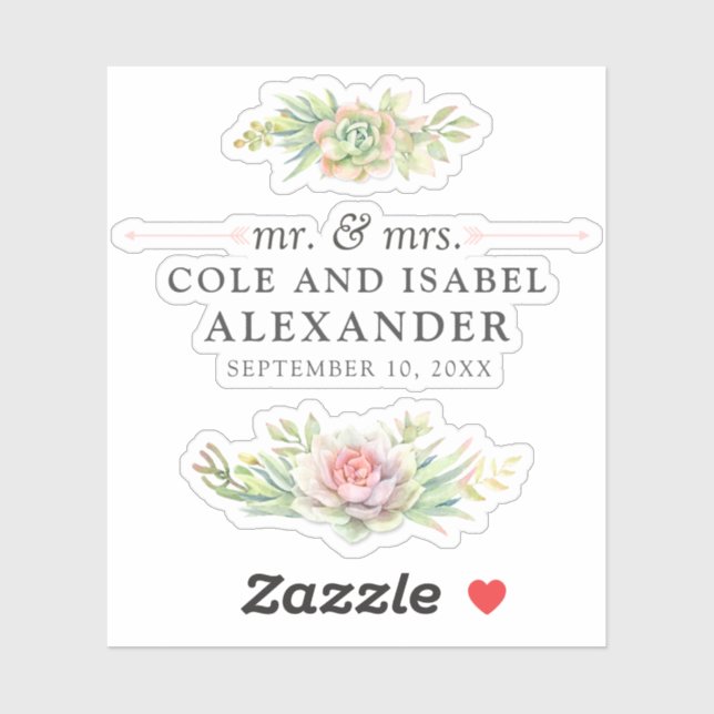 Rustic Watercolor Succulent Names & Wedding Date (Sheet)
