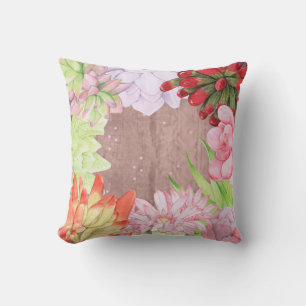 Rustic Watercolor Succulents Throw Pillow