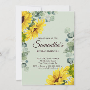 Rustic Watercolor Sunflower Birthday Party  Invitation