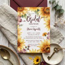 Rustic Watercolor Sunflower Burgundy Bridal Shower