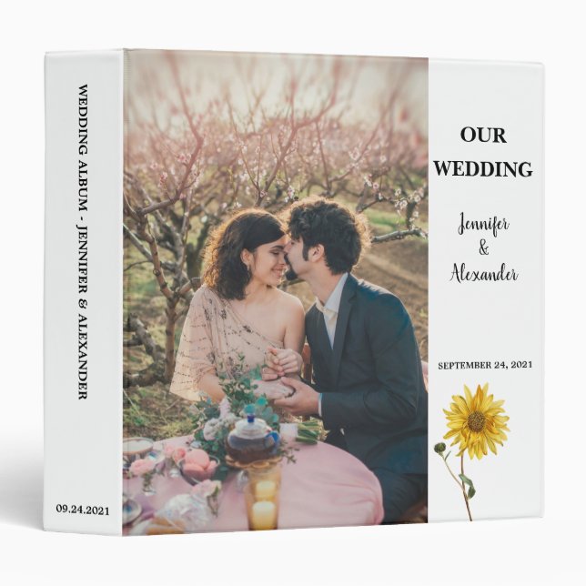 Rustic watercolor sunflower country wedding binder (Front/Spine)