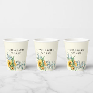Rustic Watercolor Sunflower Eucalyptus Greenery Paper Cups