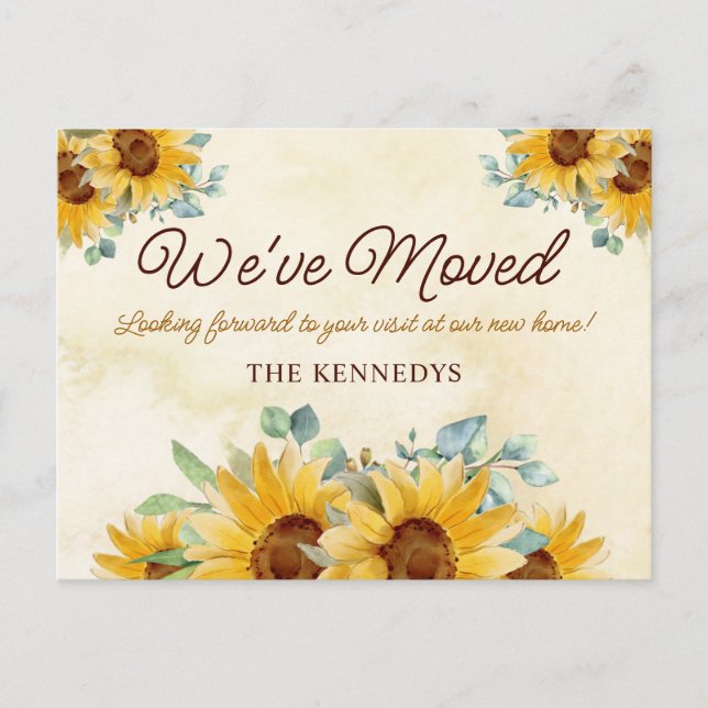 Rustic Watercolor Sunflower New Home Moving  Announcement Postcard (Front)