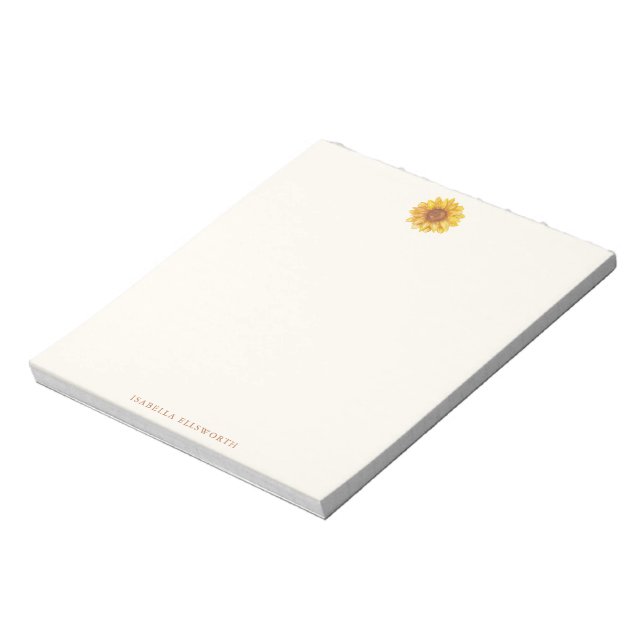 Rustic Watercolor Sunflower Pattern Personalized Notepad (Rotated)