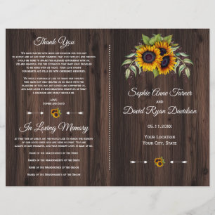 Rustic Watercolor Sunflower Programme de mariage e