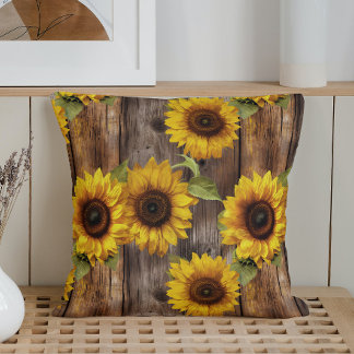 Rustic Watercolor Sunflower Rustica Throw Pillow
