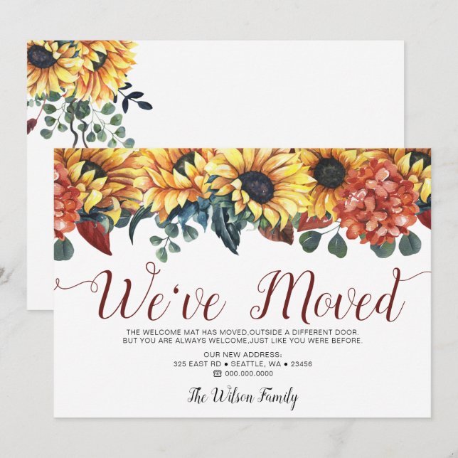 Rustic Watercolor Sunflower we have moved Moving Announcement (Front/Back)