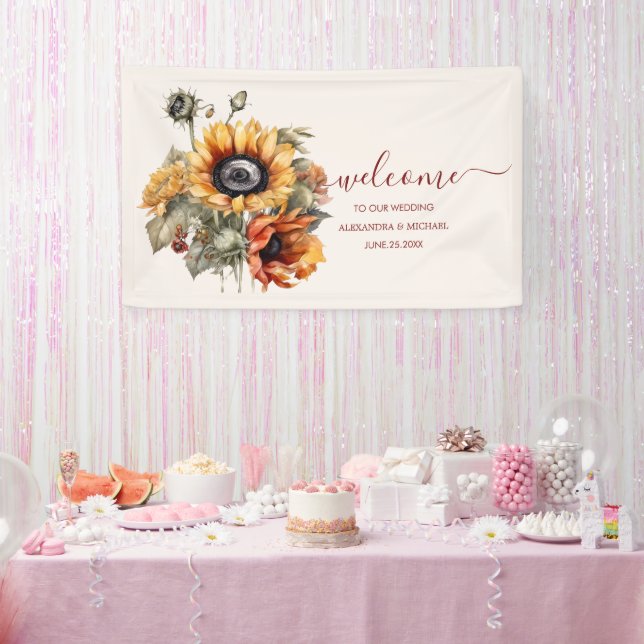 Rustic Watercolor Sunflower Wedding Banner (Party)