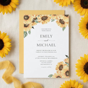 Rustic Watercolor Sunflower Wedding Invitation