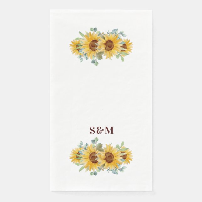 Rustic Watercolor Sunflower Wedding Monogram Napkin (Front)