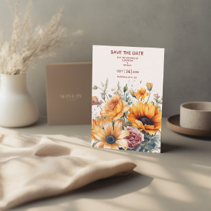 Rustic Watercolor Sunflower Wedding Save The Date