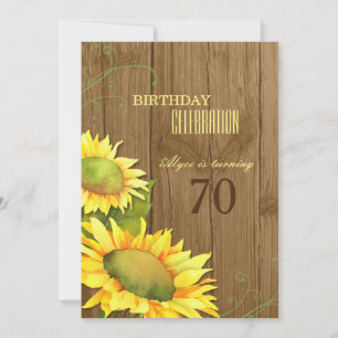 Rustic Watercolor Sunflowers 70th Birthday Invitation