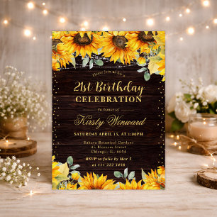 Rustic Watercolor Sunflowers Birthday Invitation