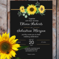 Rustic Watercolor Sunflowers Black Wedding