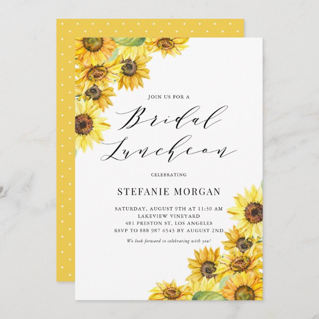 Rustic Watercolor Sunflowers Bridal Luncheon Invitation (Front/Back)
