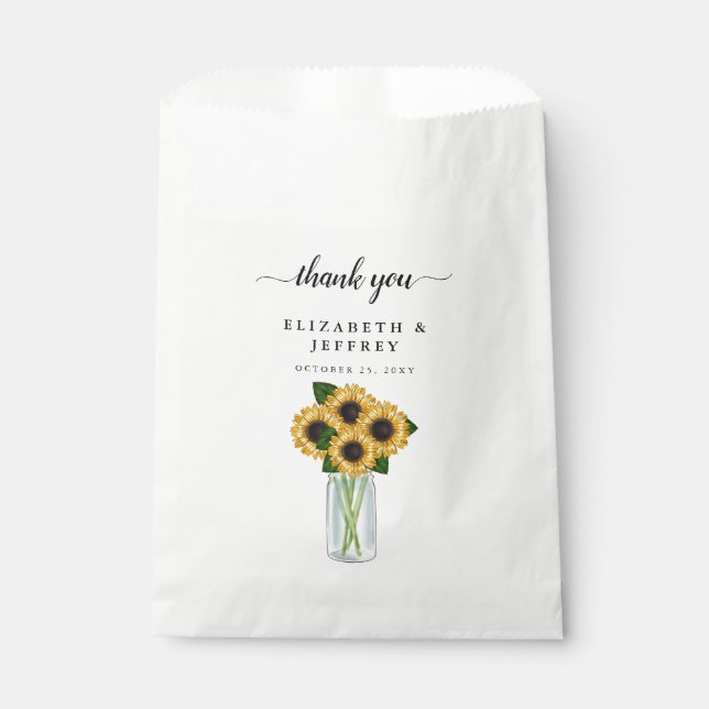 Rustic Watercolor Sunflowers Mason Jar Favour Bag (Front)