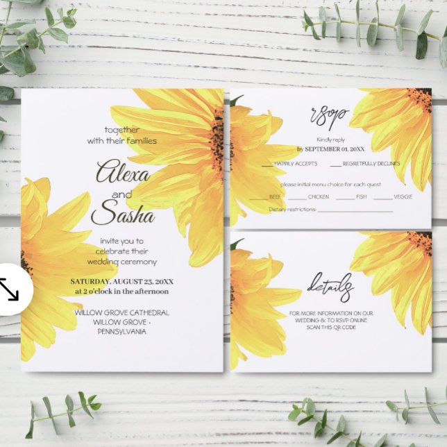 Rustic Watercolor Sunflowers Minimalist Wedding In Invitation (Creator Uploaded)