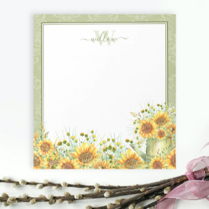 Rustic Watercolor Sunflowers Monogram Notepad