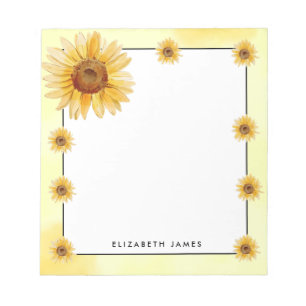 Rustic Watercolor Sunflowers Personalized Notepad