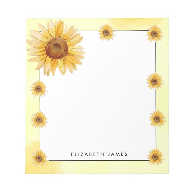 Rustic Watercolor Sunflowers Personalized  Notepad (Front)
