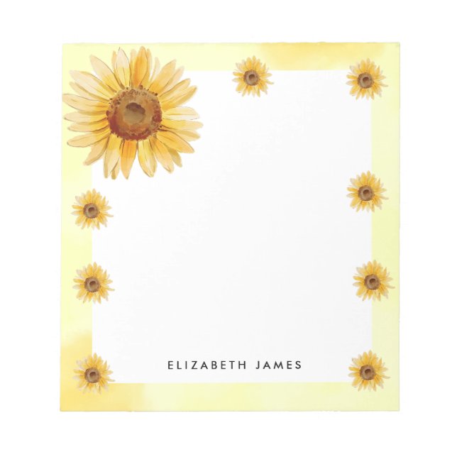 Rustic Watercolor Sunflowers Personalized  Notepad (Front)