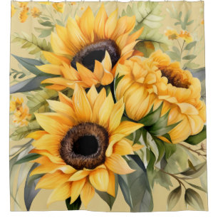 Rustic Watercolor Sunflowers Shower Curtain