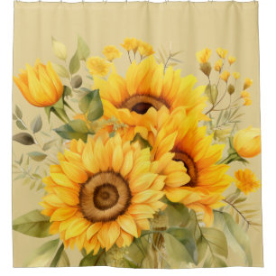 Rustic Watercolor Sunflowers Shower Curtain